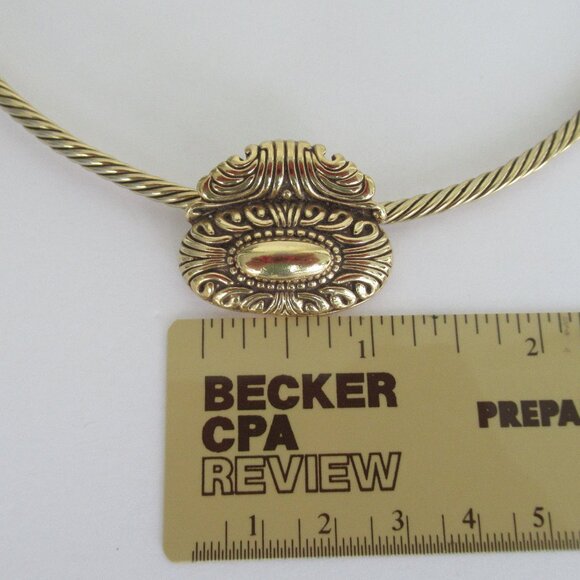 VTG Premier Designs Etched Pendant Gold Tone Collar Choker Slip On Necklace Larg - Picture 6 of 7